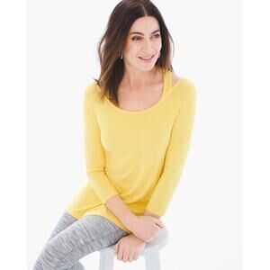 Chico's Zenergy Tunic Top 1 M Cold Shoulder 3/4 Sleeve Racerback Knit Yellow NWT